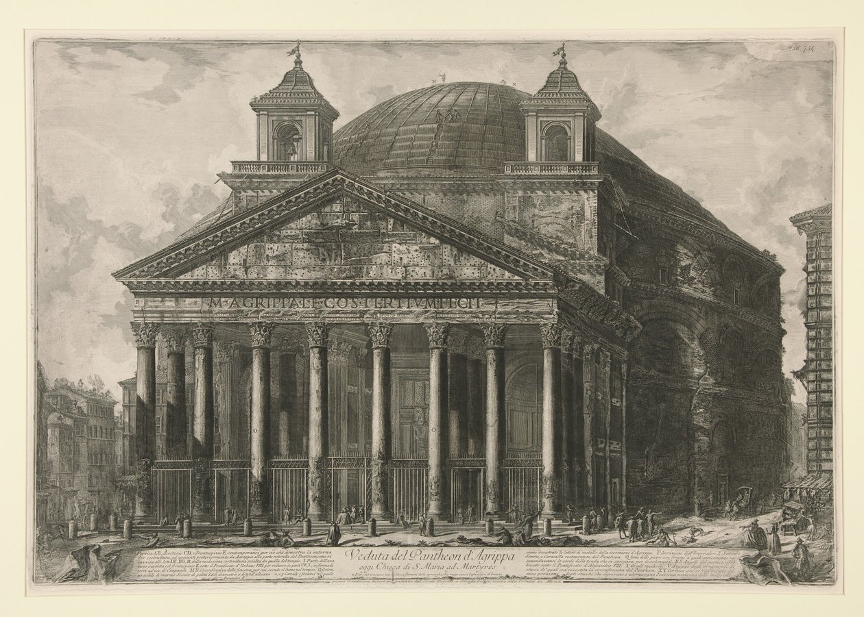 Näkymä Agrippan Pantheonista, nykyisestä Santa Maria ad Martyres -kirkosta, sarjasta Vedute di Roma tekijältä Giovanni Battista Piranesi