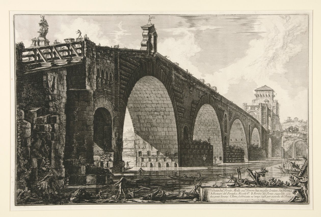 Näkymä Milviuksen sillalle Tiberin yli kaksi mailia Rooman ulkopuolella Vedute di Romasta tekijältä Giovanni Battista Piranesi