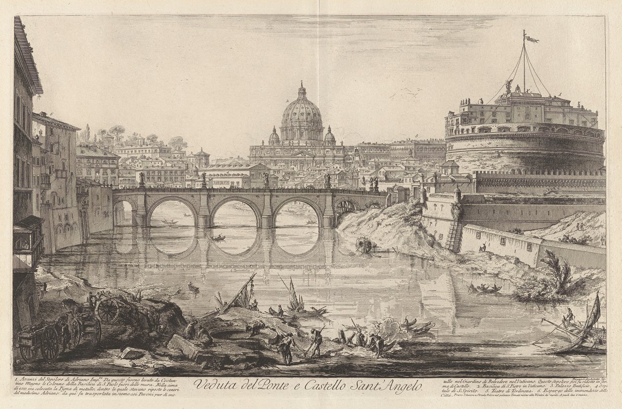 Näkymä sillalle ja Santin linnalle tekijältä Giovanni Battista Piranesi