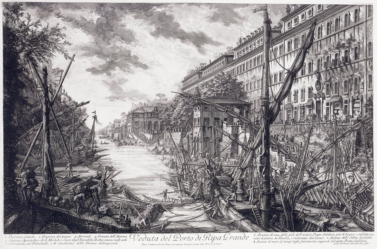 Näkymä Ripa Granden satamaan, noin 1760 tekijältä Giovanni Battista Piranesi