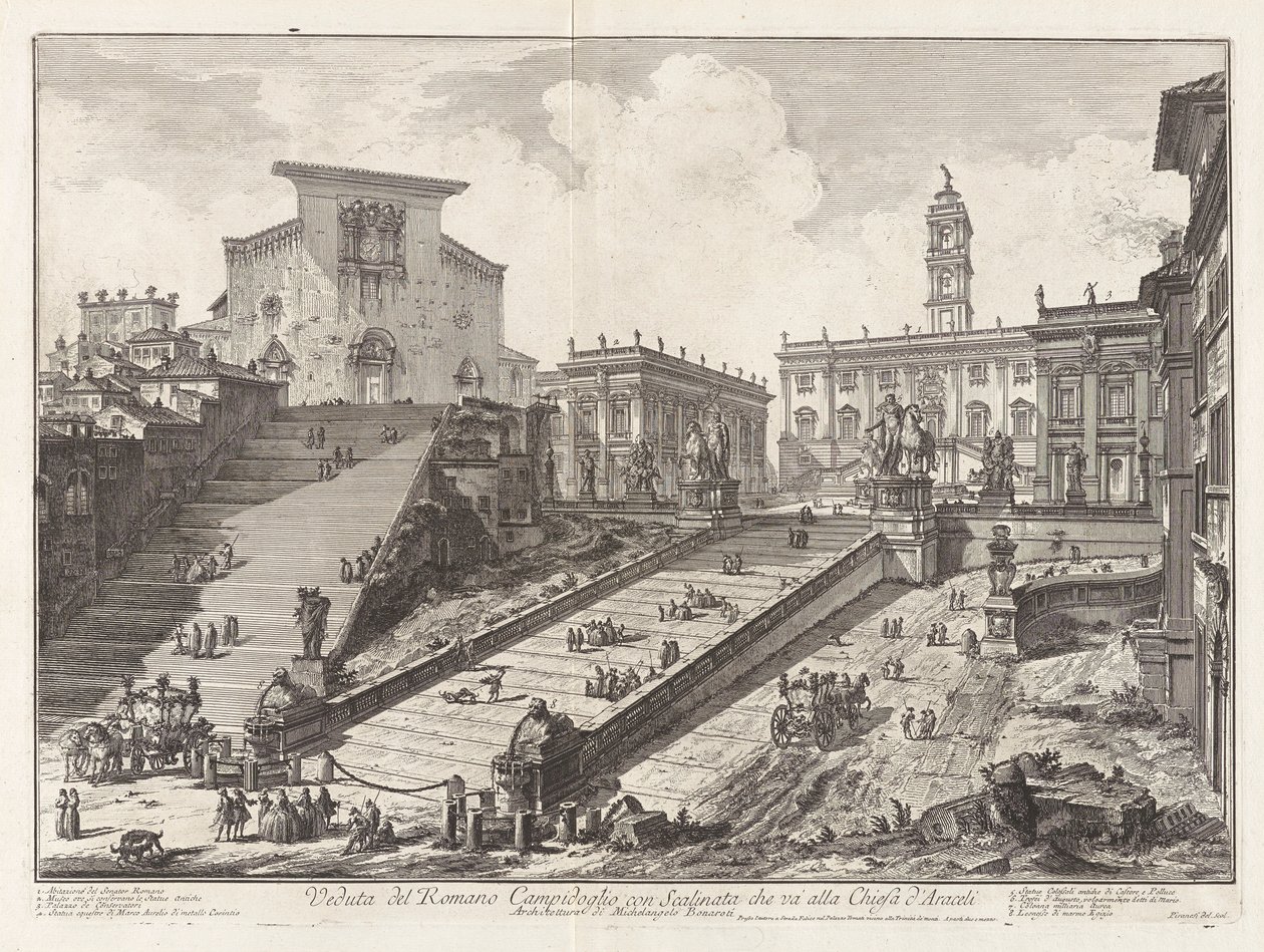 Näkymä roomalaiselle Campidogliolle, jossa on portaat tekijältä Giovanni Battista Piranesi