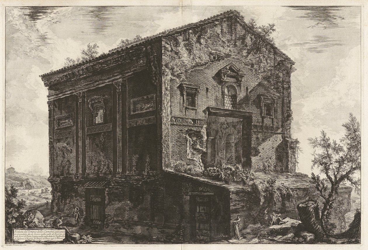 Näkymä Camenen temppelistä muinaisina aikoina metsän ympäröimänä Egerian laaksossa tekijältä Giovanni Battista Piranesi