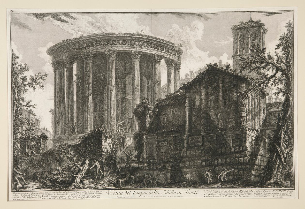 Näkymä Sibylin temppelille Tivolissa Vedute di Romasta tekijältä Giovanni Battista Piranesi