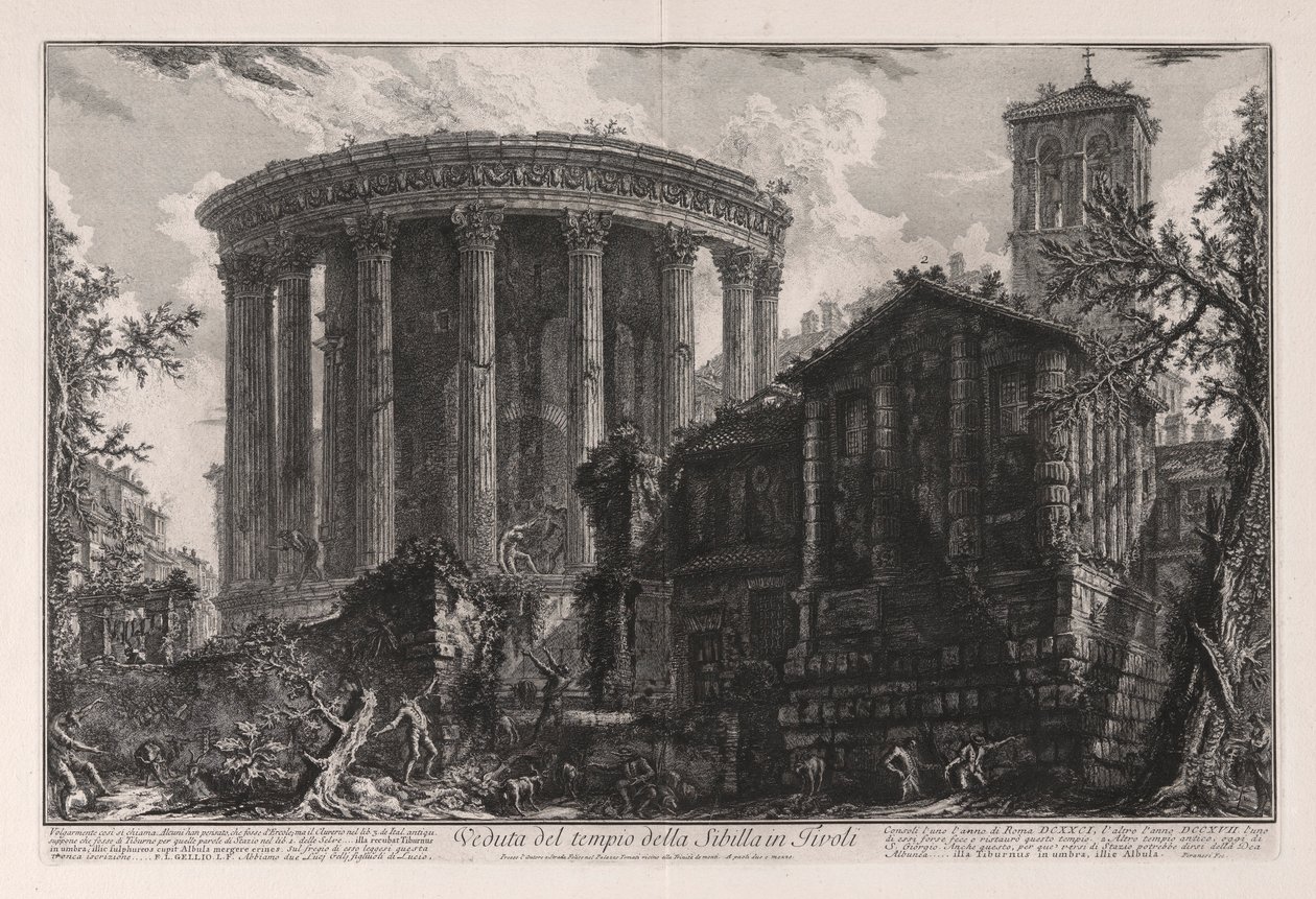 Näkymä Sibylin temppelille Tivolissa, Vedute di Romasta (näkymät Roomaan) tekijältä Giovanni Battista Piranesi