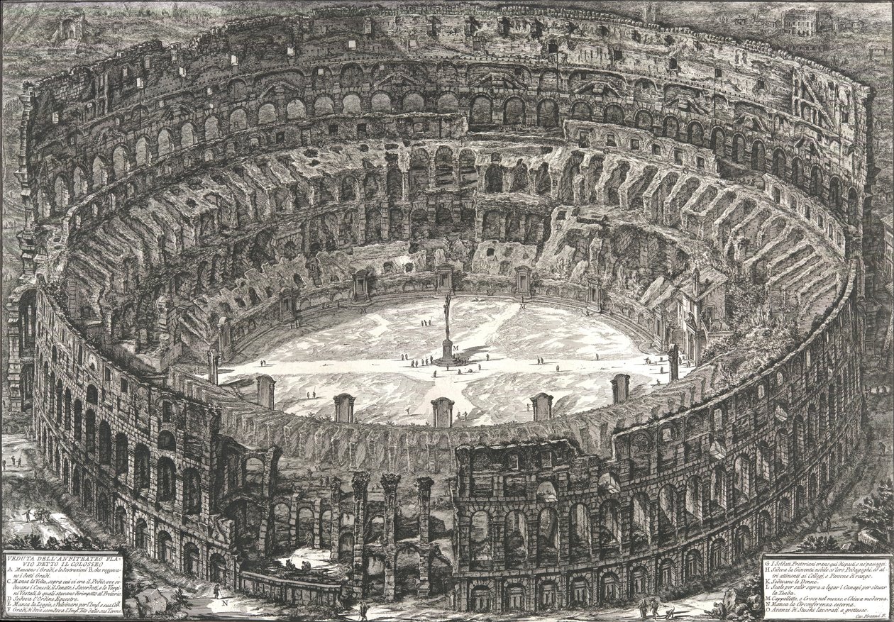 Näkymä Flaviuksen amfiteatterille, joka tunnetaan nimellä Colosseum, 1776. tekijältä Giovanni Battista Piranesi