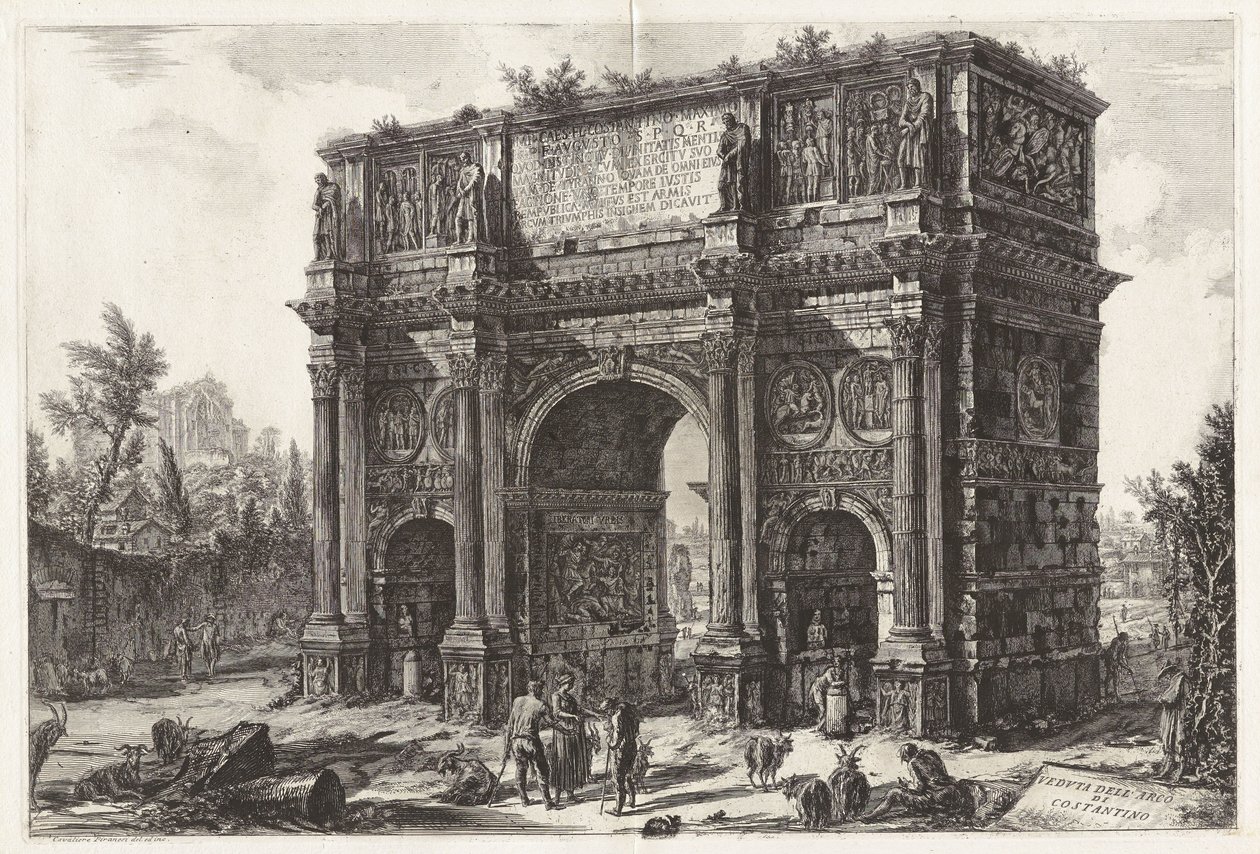 Näkymä Konstantinuksen riemukaaresta, sarjasta "Näkymiä Roomasta" tekijältä Giovanni Battista Piranesi
