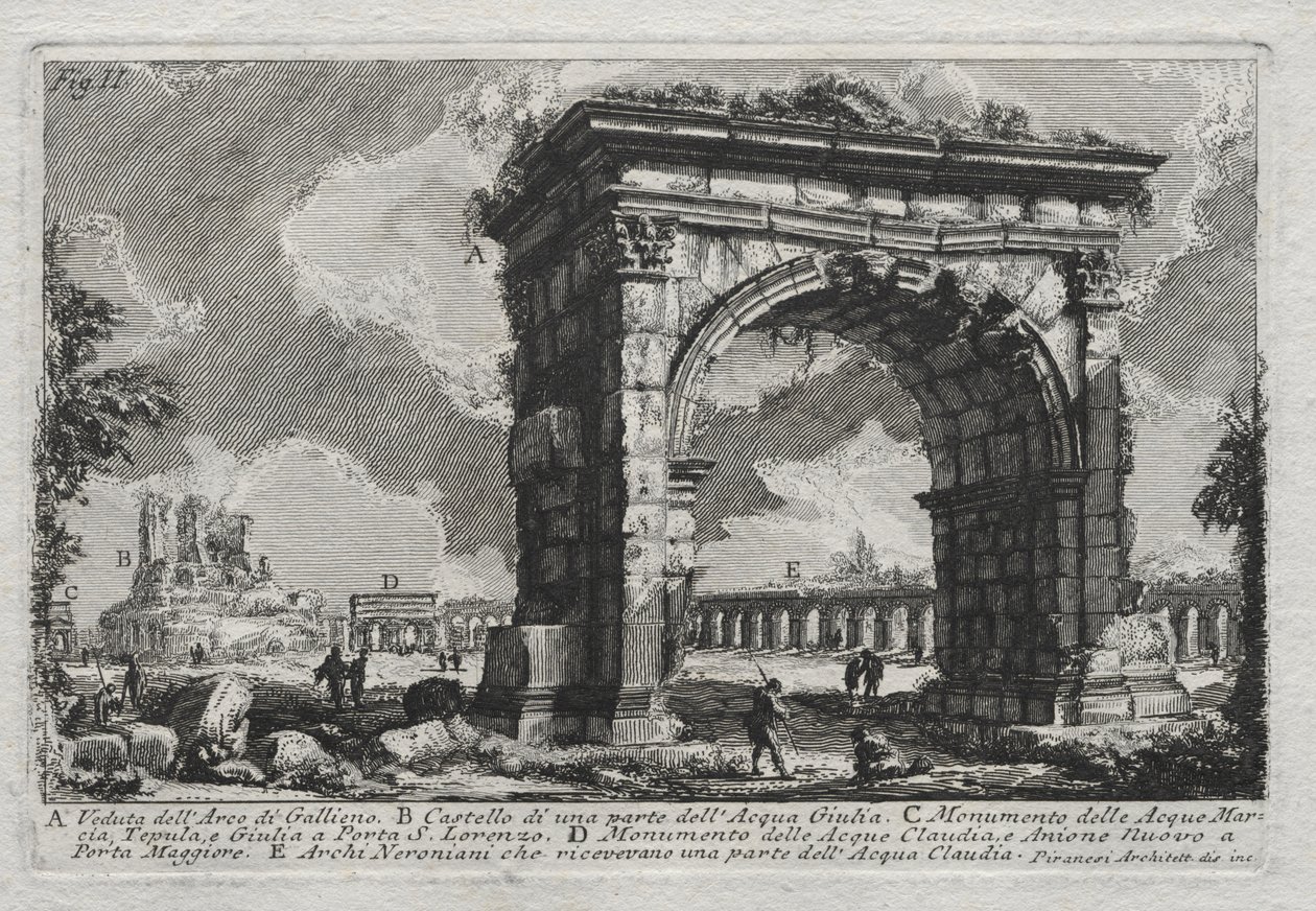 Näkymä Gallienuksen kaarelle tekijältä Giovanni Battista Piranesi