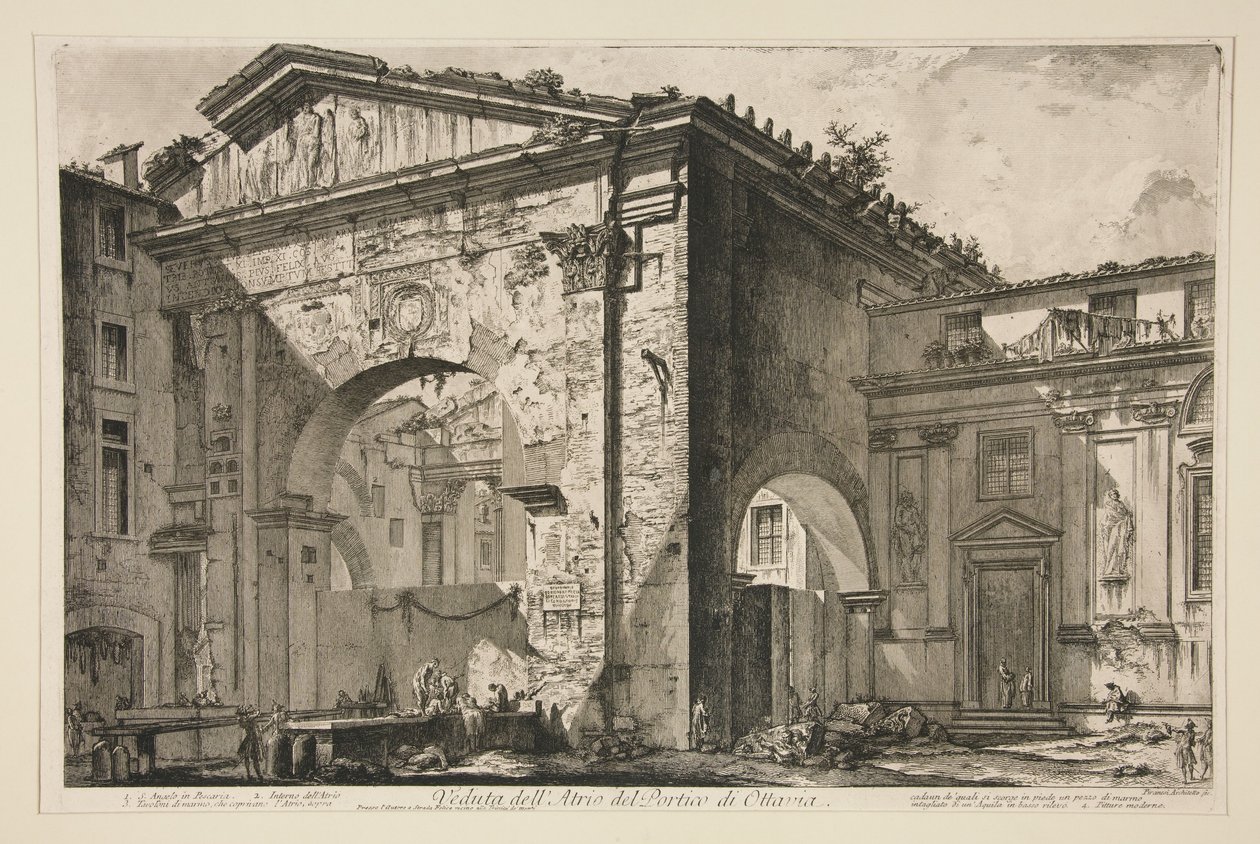 Näkymä Octavian portiikin atriumista, teoksesta Vedute di Roma tekijältä Giovanni Battista Piranesi