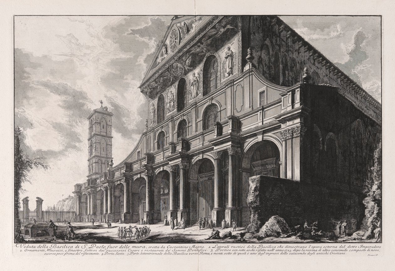 Näkymä San Paolo fuori delle Muran basilikalle, Konstantinus Suuren rakentama, Vedute di Romasta (näkymät Roomaan) tekijältä Giovanni Battista Piranesi