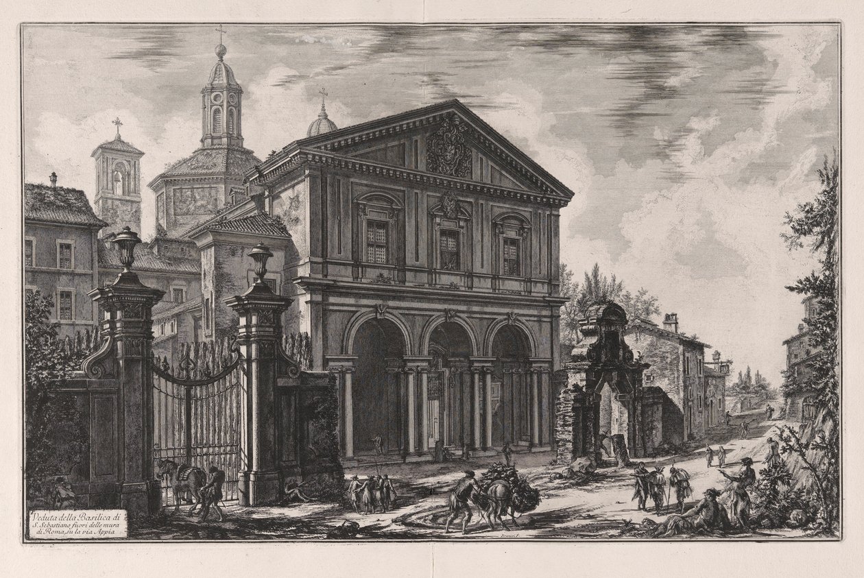 Näkymä Rooman San Sebastiano fuori delle Muran basilikalle, Appian tiellä, Vedute di Romalta (näkymät Roomaan) tekijältä Giovanni Battista Piranesi