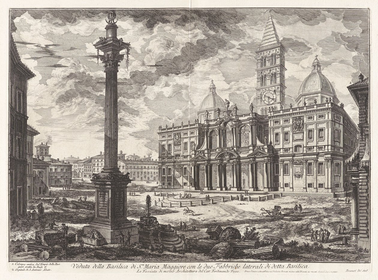 Näkymä Santa Maria [Maggiore] -basilikalle kahdella vierekkäisellä siipellä, Vedute di Romasta (näkymät Roomaan) tekijältä Giovanni Battista Piranesi