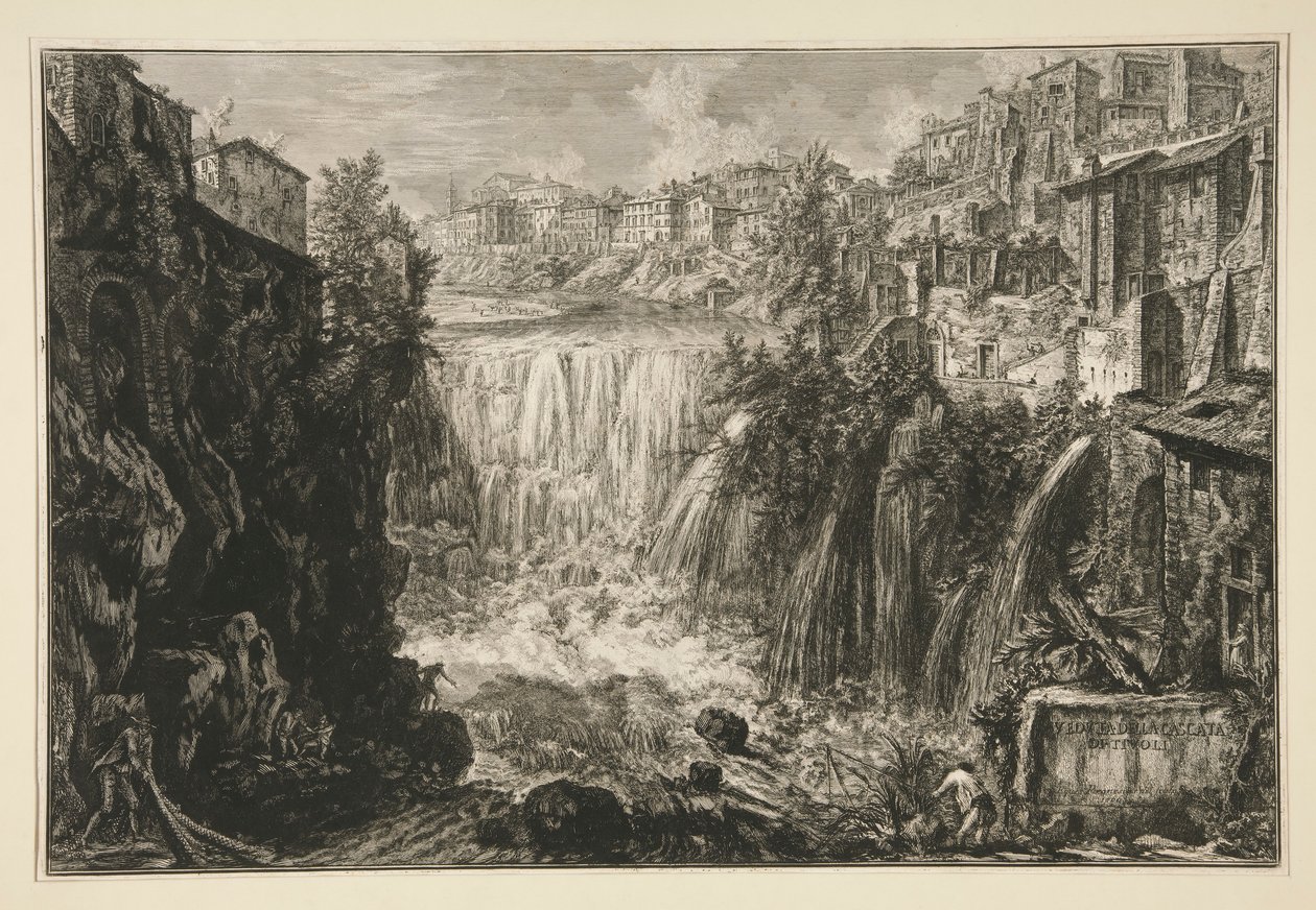 Näkymä Tivolin Grand Cascadelle Vedute di Romasta tekijältä Giovanni Battista Piranesi