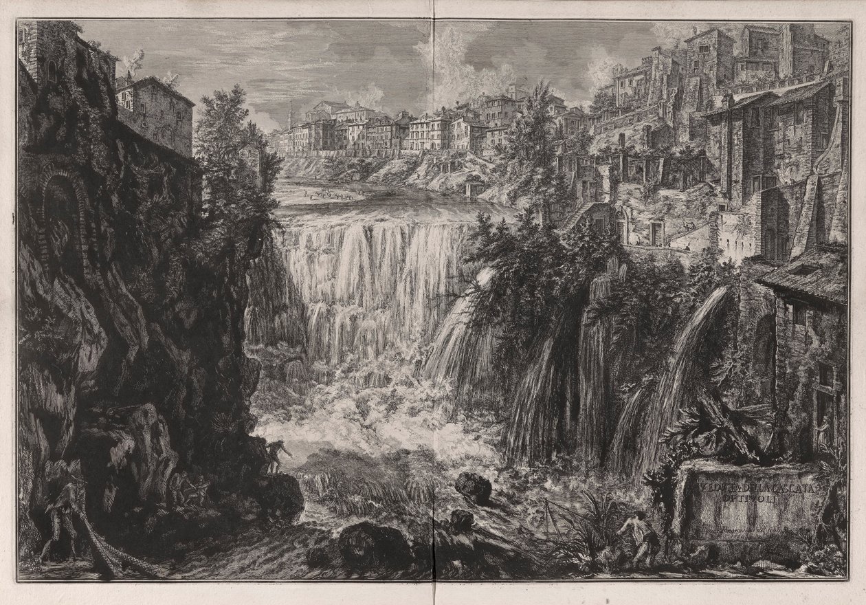 Veduta della Cascata di Tivoli (näkymä Tivolin vesiputoukselle), Vedute di Romasta (näkymät Roomaan) tekijältä Giovanni Battista Piranesi