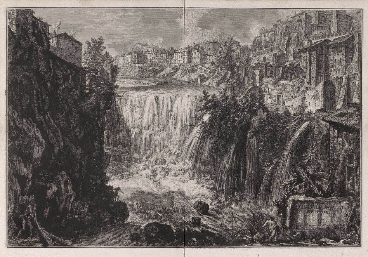 Näkymä Tivolin vesiputoukselle, sarjasta Näkymiä Roomasta tekijältä Giovanni Battista Piranesi