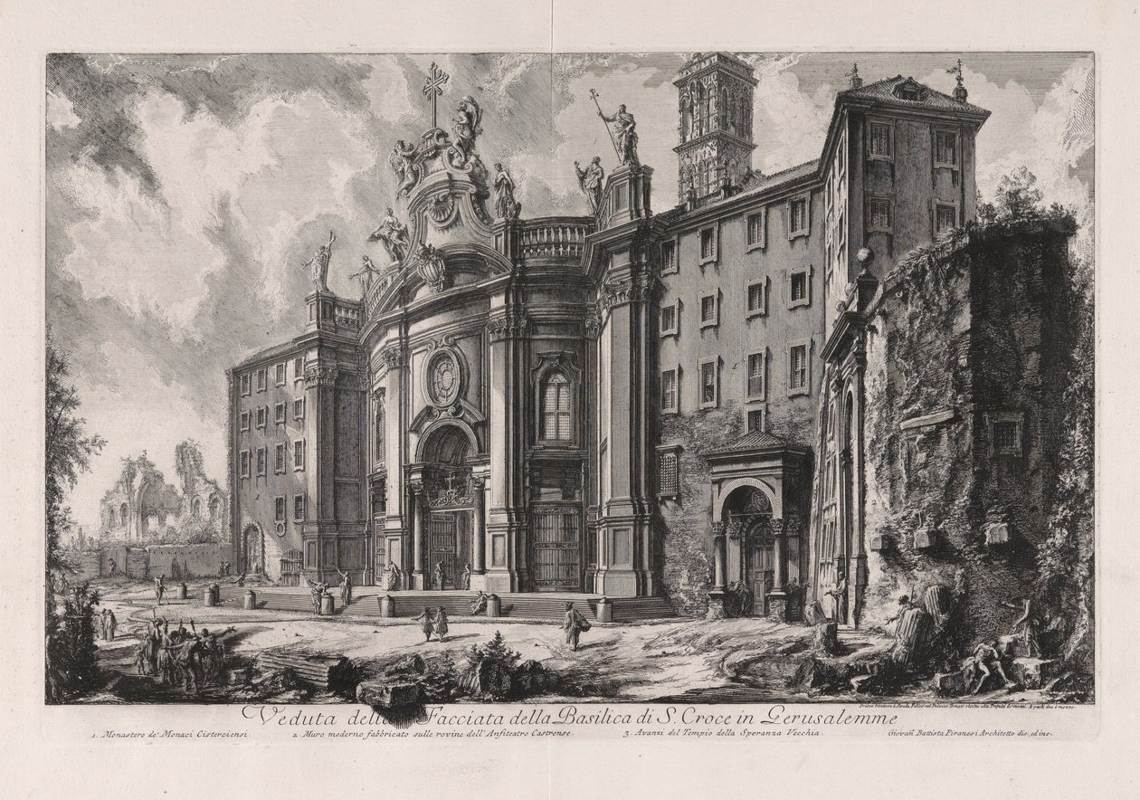 Näkymä Pyhän Ristin basilikalle Jerusalemissa (Näkymä Fa? Ade of the Basilica of the Pyhän Ristin Jerusalemissa), Vedute di Romalta (näkymät Roomaan) tekijältä Giovanni Battista Piranesi