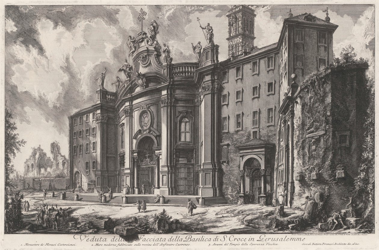 Näkymä Santa Croce in Gerusalemme -basilikan julkisivusta tekijältä Giovanni Battista Piranesi