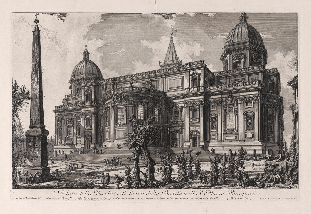 Näkymä Santa Maria Maggioren basilikan takapuolelta (näkymä Fa? Adelle Santa Maria Maggioren basilikan takana), Vedute di Romasta (näkymät Roomaan) tekijältä Giovanni Battista Piranesi
