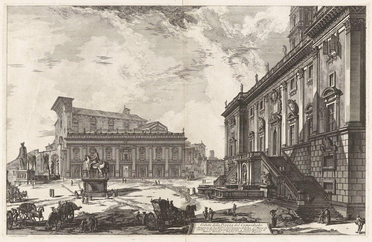 Näkymä Piazza del Campidoglio -aukiolle Vedute di Romalta (näkymät Roomaan) tekijältä Giovanni Battista Piranesi
