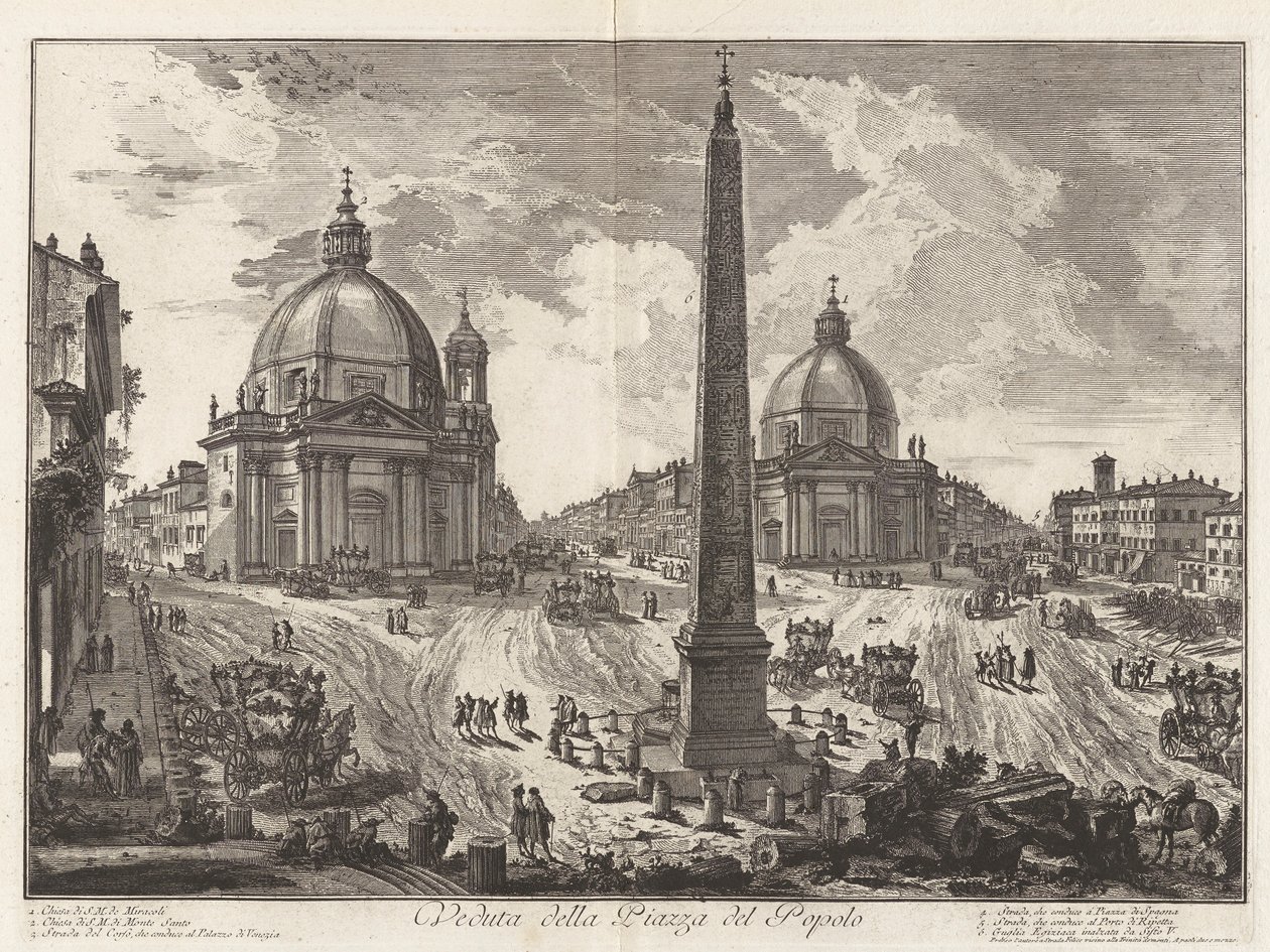 Näkymä Piazza del Popololle, Vedute di Romalta (näkymät Roomaan) tekijältä Giovanni Battista Piranesi