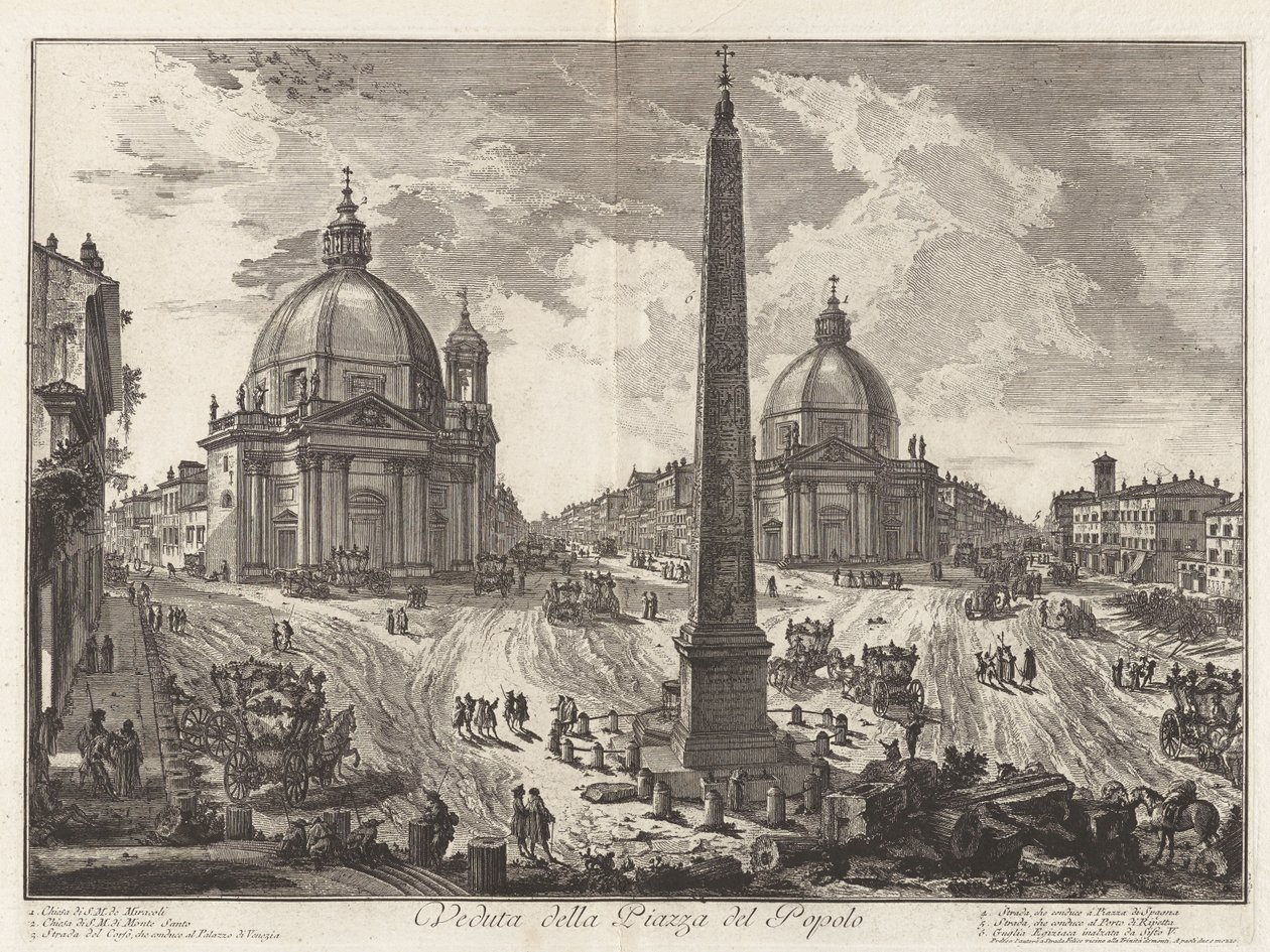 Näkymä Piazza del Popololle, sarjasta "Rooman näkymiä" tekijältä Giovanni Battista Piranesi