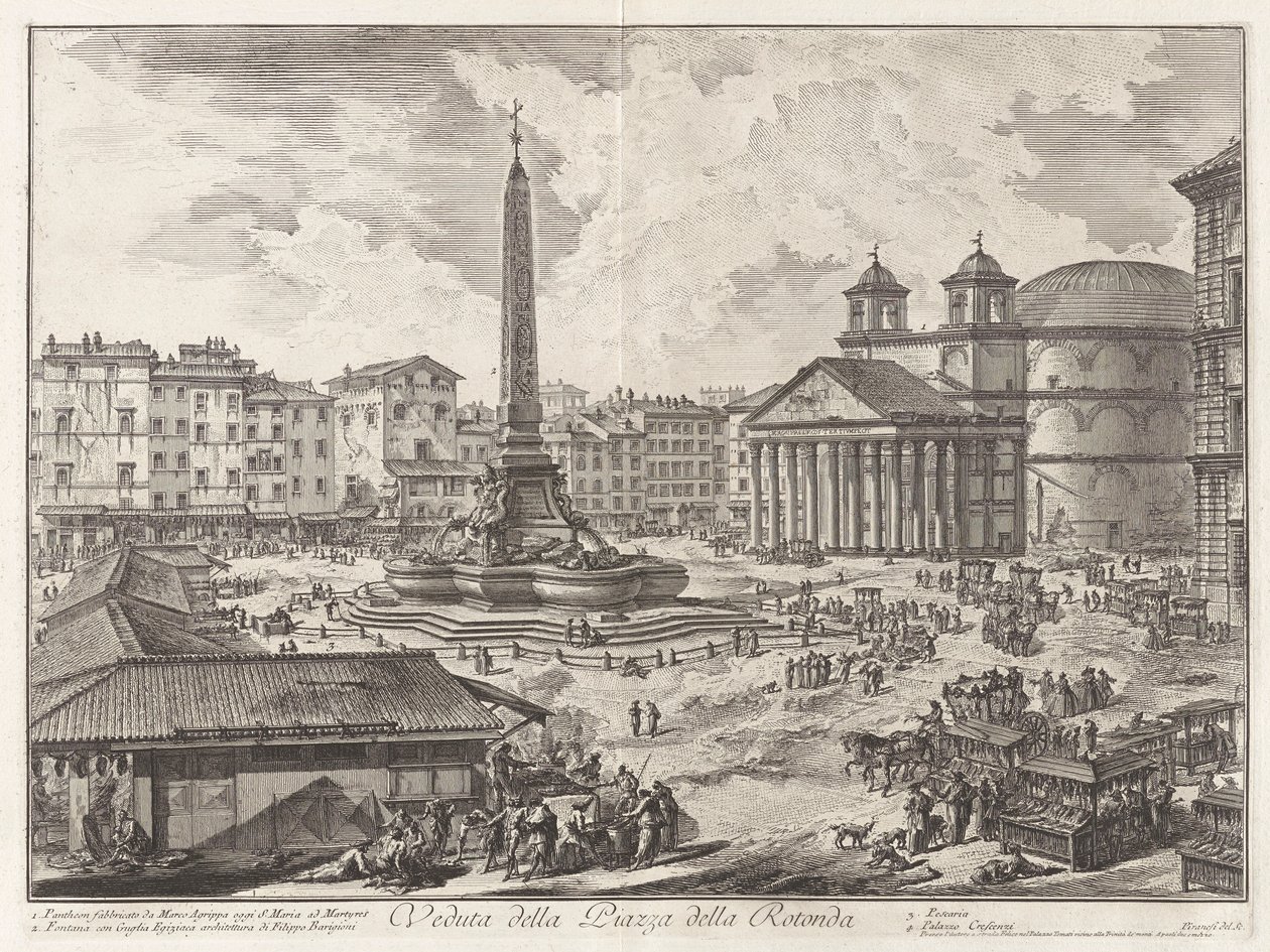 Veduta della Piazza della Rotunda (näkymä Piazza della Rotondalle [taustalla Pantheon]), Vedute di Romasta (Rooman näkymät) tekijältä Giovanni Battista Piranesi