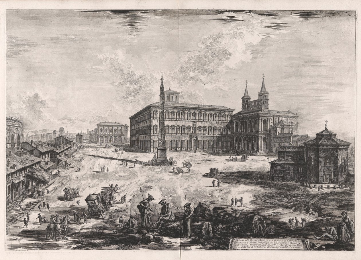 Näkymä aukiolle ja San Giovanni in Lateranon basilikalle (näkymä aukiolle ja San Giovanni in Lateranon basilikalle), Vedute di Romasta (näkymät Roomaan) tekijältä Giovanni Battista Piranesi