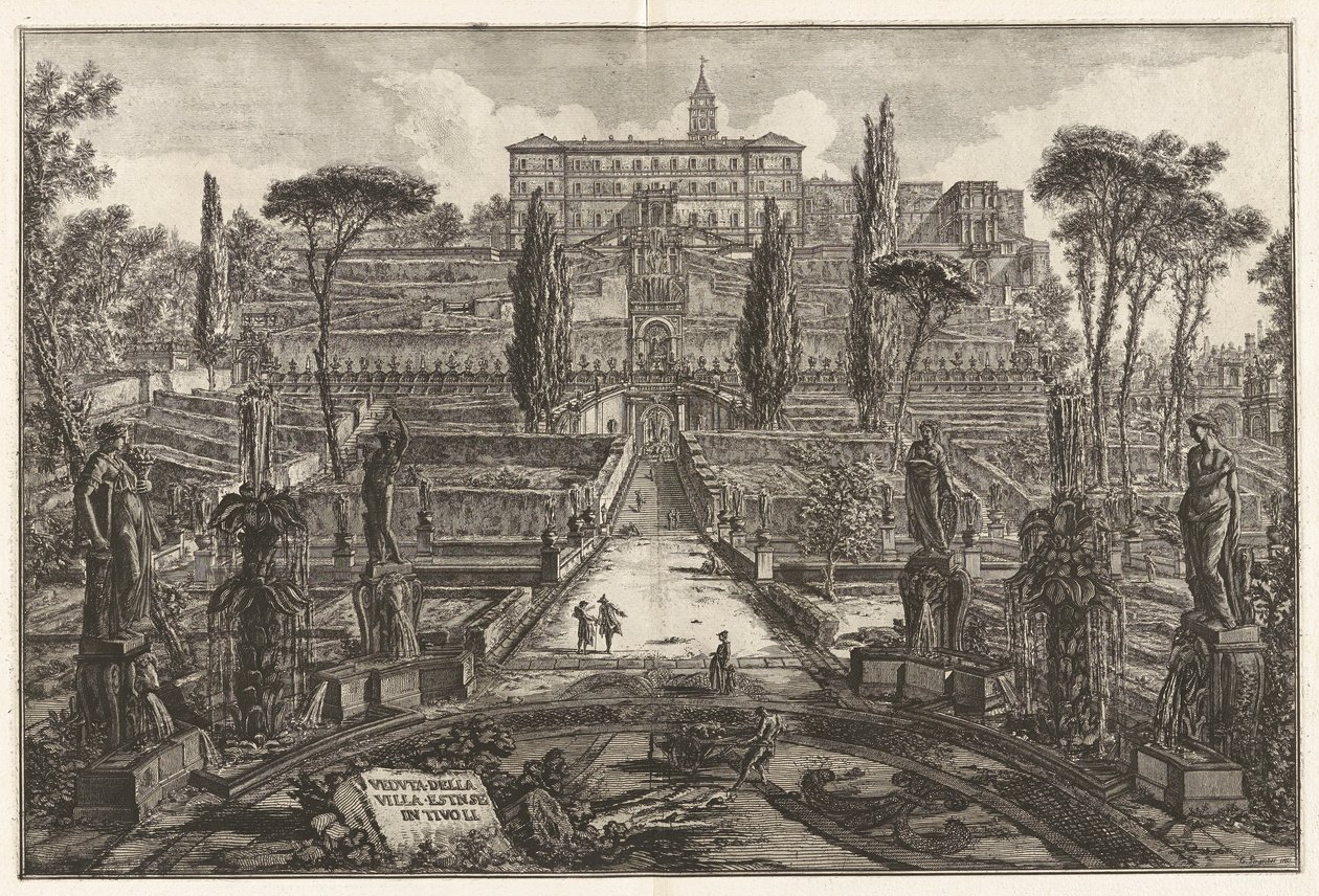Näkymä Villa Estense Tivolissa (näkymä Villa d tekijältä Giovanni Battista Piranesi