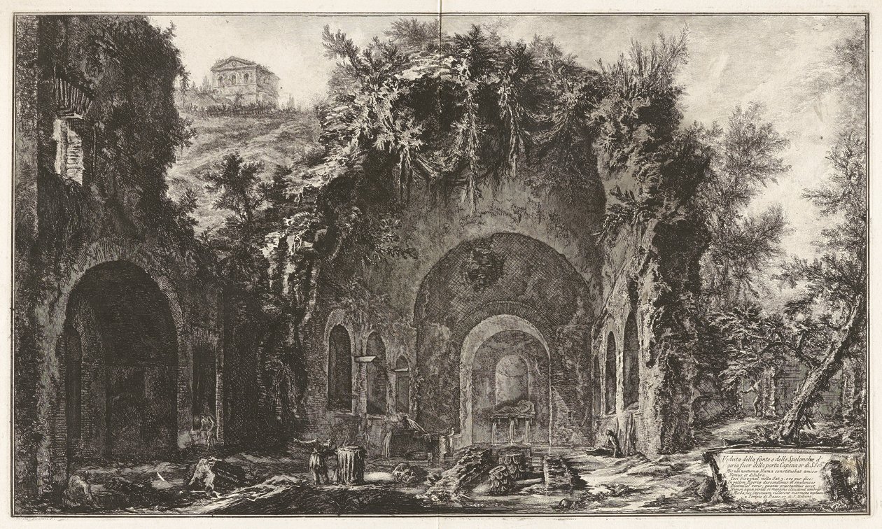 Näkymä lähteeseen ja Spelonche d tekijältä Giovanni Battista Piranesi