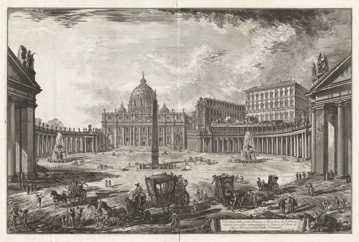 Näkymä Suurelle Piazzalle ja Pyhän Pietarin basilikalle tekijältä Giovanni Battista Piranesi