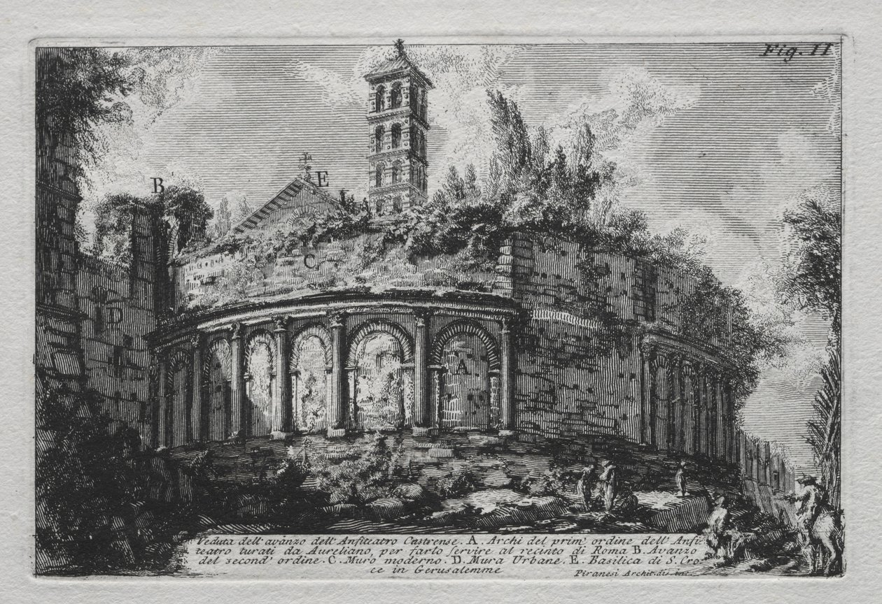 Näkymä Castransen amfiteatterin jäänteistä. tekijältä Giovanni Battista Piranesi