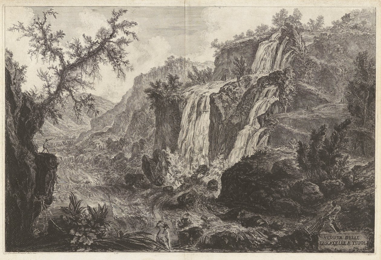 Veduta delle Cascatelle a Tivoli (näkymä pienille vesiputouksille Tivolissa), Vedute di Romasta (näkymät Roomaan) tekijältä Giovanni Battista Piranesi