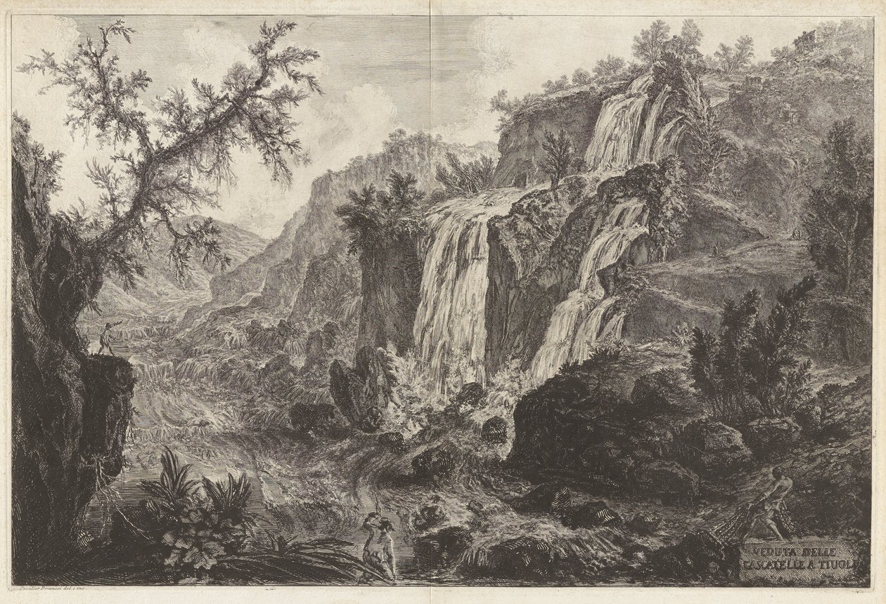 Näkymä Tivolin pienille vesiputouksille, sarjasta "Näkymiä Roomasta" tekijältä Giovanni Battista Piranesi