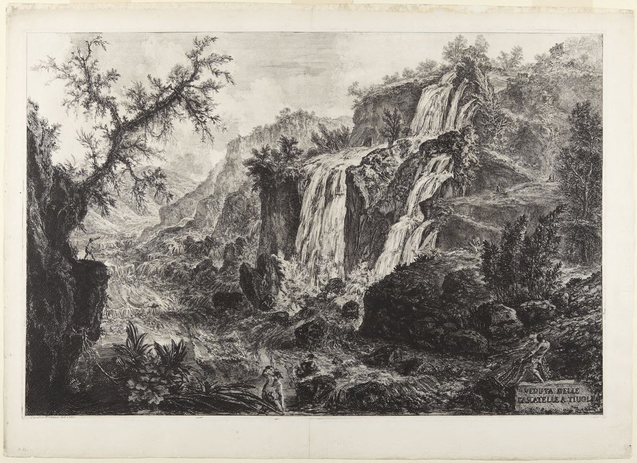 Näkymä Tivolin pienille vesiputouksille tekijältä Giovanni Battista Piranesi