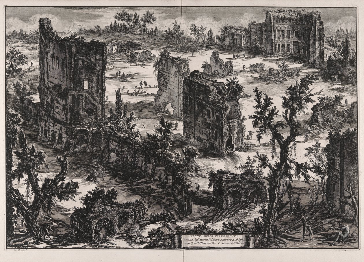 Veduta delle Terme di Tito (näkymä Tituksen kylpylöille), Vedute di Romasta (Näkymät Roomaan) tekijältä Giovanni Battista Piranesi
