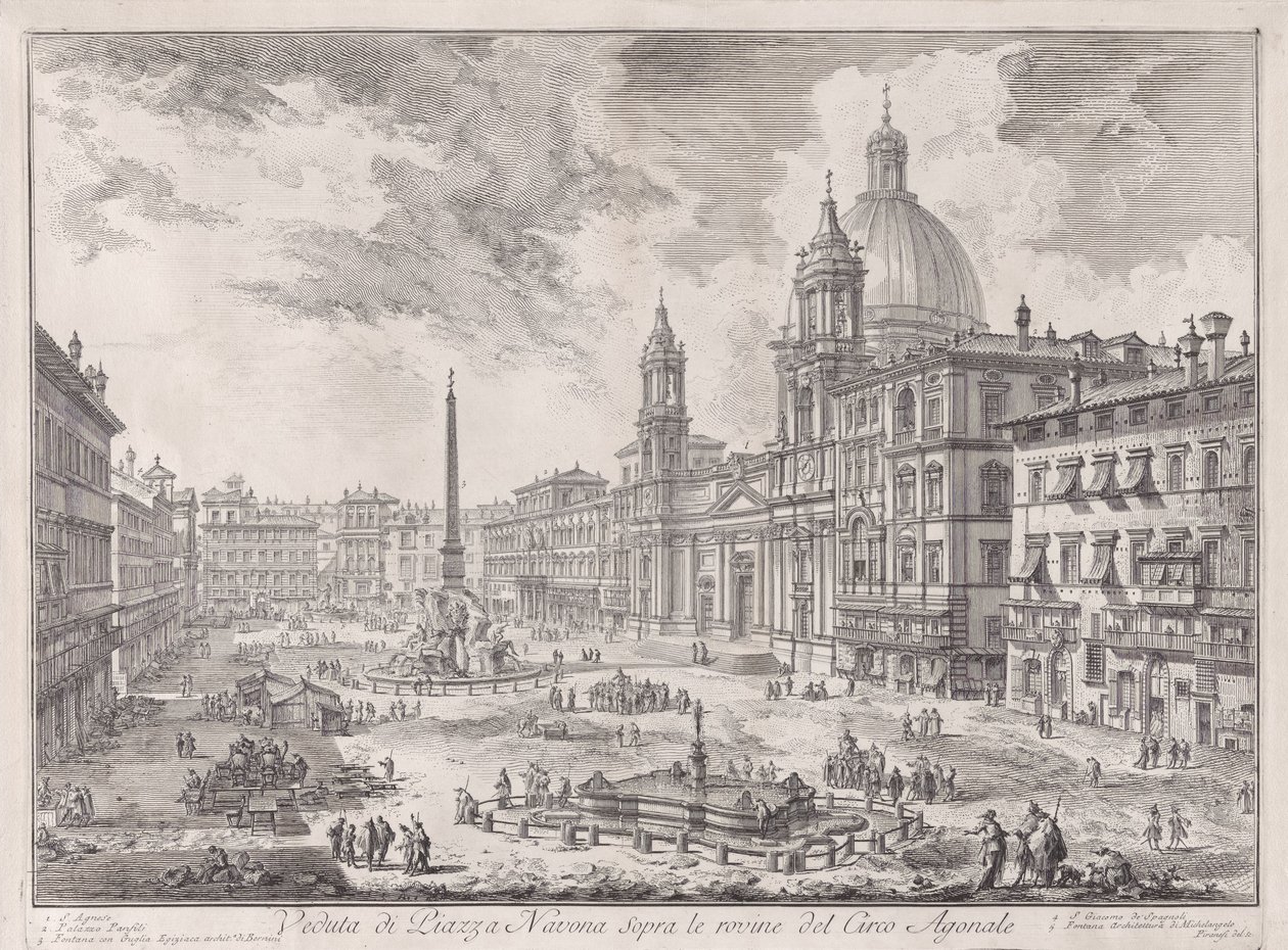 Näkymä Piazza Navonalle Circus Agonaliksen raunioiden yllä, sarjasta Näkymiä Roomasta tekijältä Giovanni Battista Piranesi