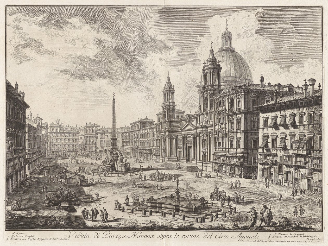 Näkymä Piazza Navonalle Circus Agonaliksen raunioiden yllä, sarjasta "Näkymiä Roomasta" tekijältä Giovanni Battista Piranesi