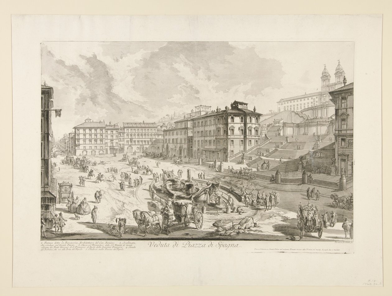 Näkymä Piazza di Spagnalle Rooman näkymistä tekijältä Giovanni Battista Piranesi