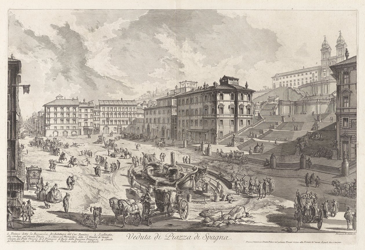 Näkymä Piazza di Spagnalle, Vedute di Romalta (näkymät Roomaan) tekijältä Giovanni Battista Piranesi
