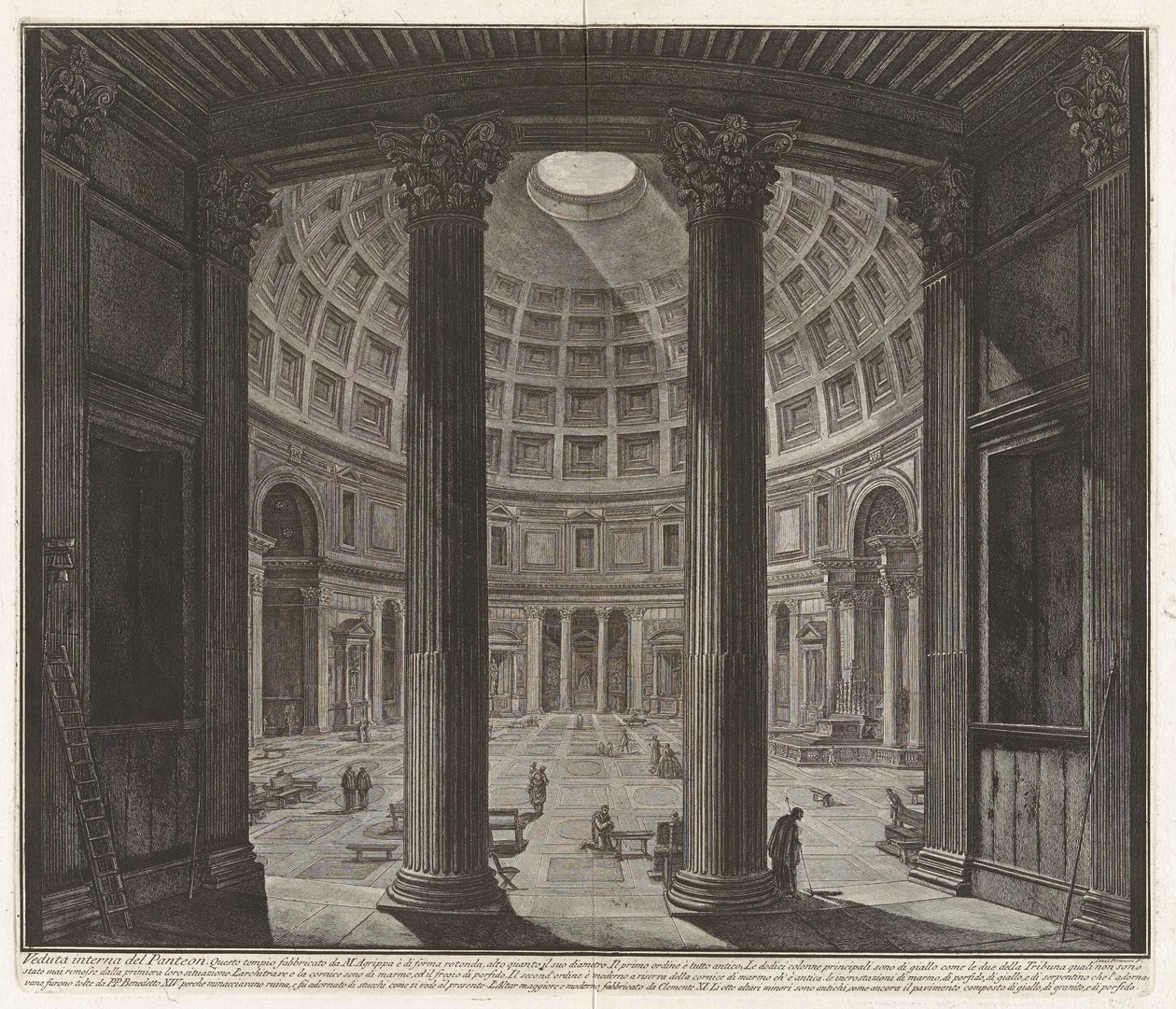 Pantheonin sisänäkymä..., sarjasta "Rooman näkymiä" tekijältä Giovanni Battista Piranesi
