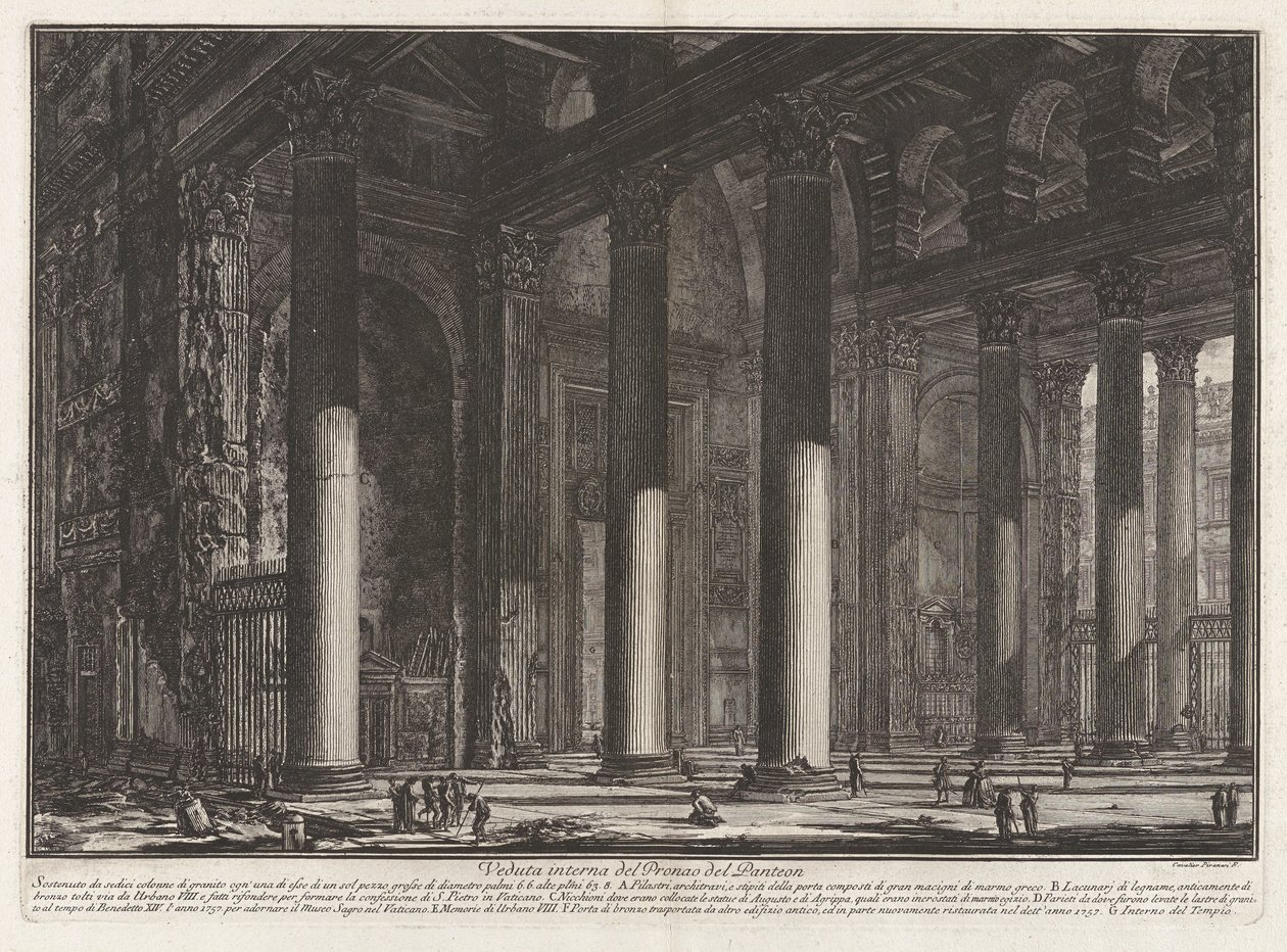 Sisäkuva Pantheonin Pronaoksesta, Vedute di Romasta (näkymät Roomaan) tekijältä Giovanni Battista Piranesi
