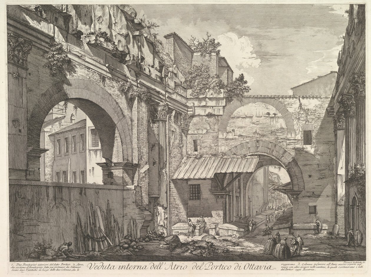 Näkymä Portico di Ottavian atriumista sisäpuolelta Portin atriumin sisäkuva ..., 1760. tekijältä Giovanni Battista Piranesi