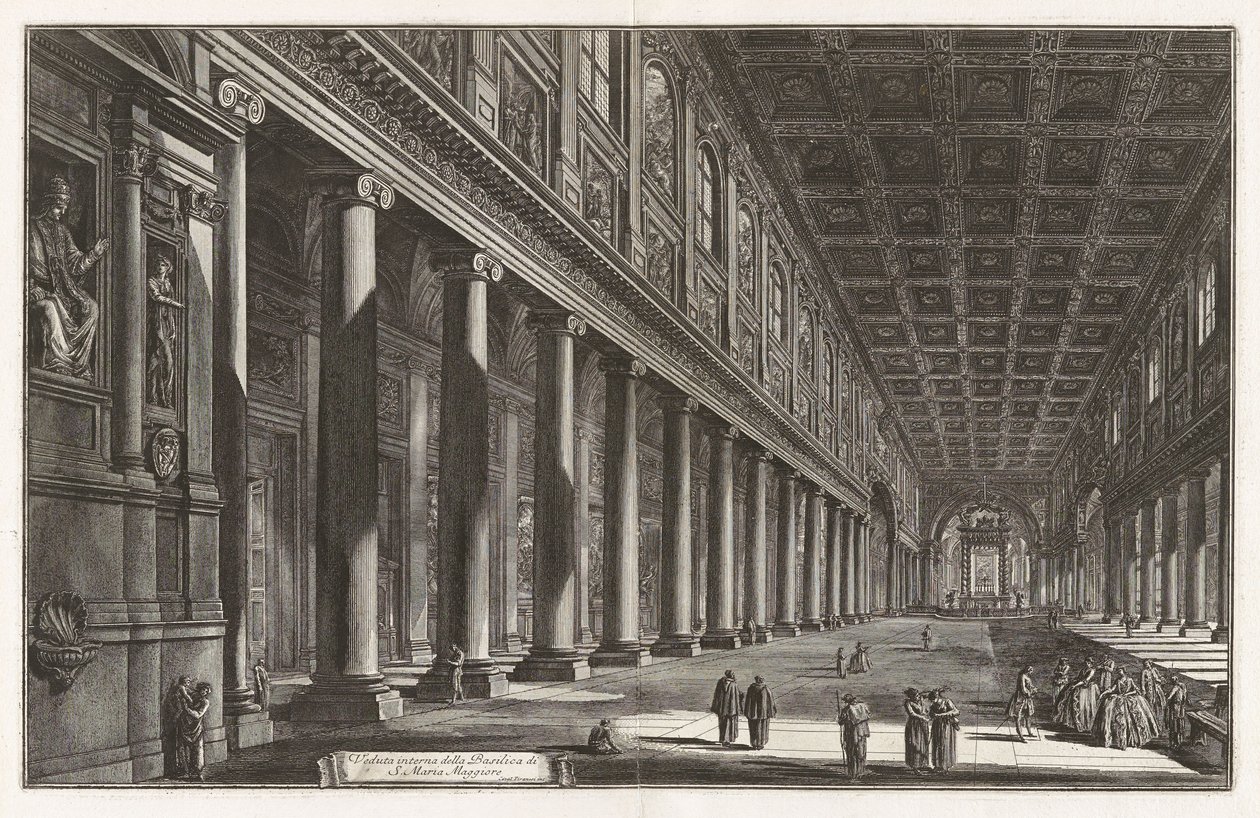 Santa Maria Maggioren basilikan sisänäkymä, sarjasta "Näkymiä Roomasta" tekijältä Giovanni Battista Piranesi