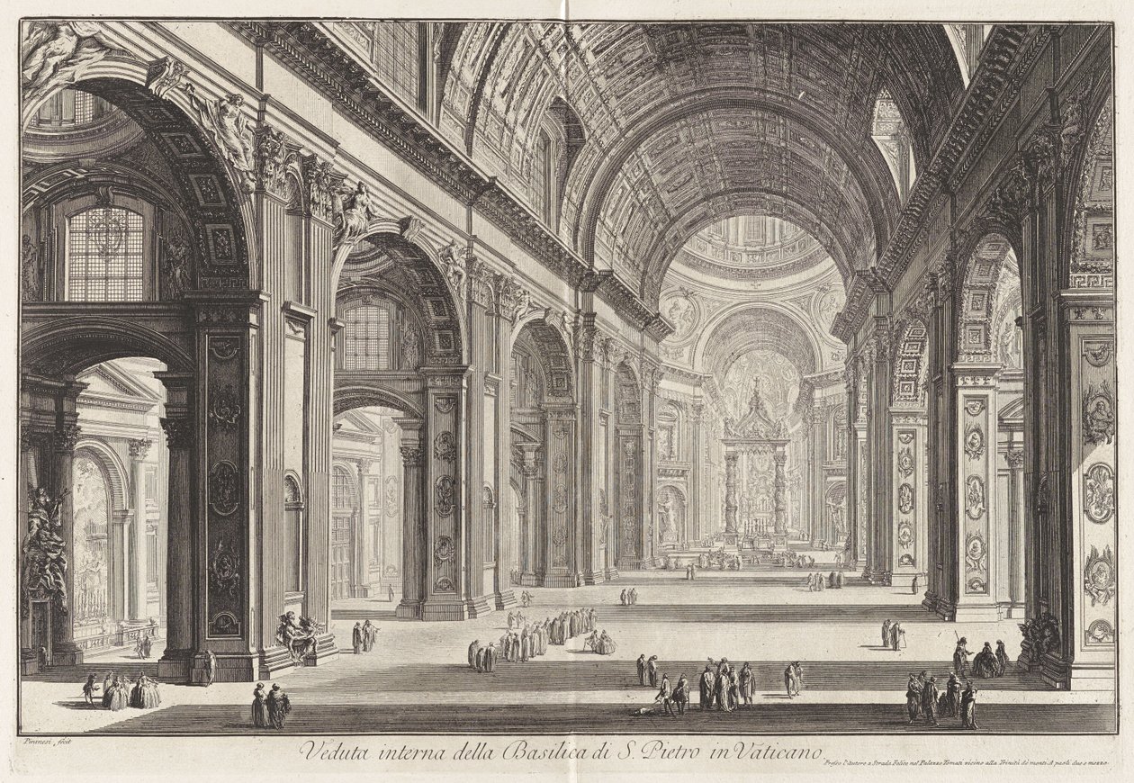 Vatikaanin Pietarinkirkon sisänäkymä, sarjasta Näkymiä Roomasta tekijältä Giovanni Battista Piranesi