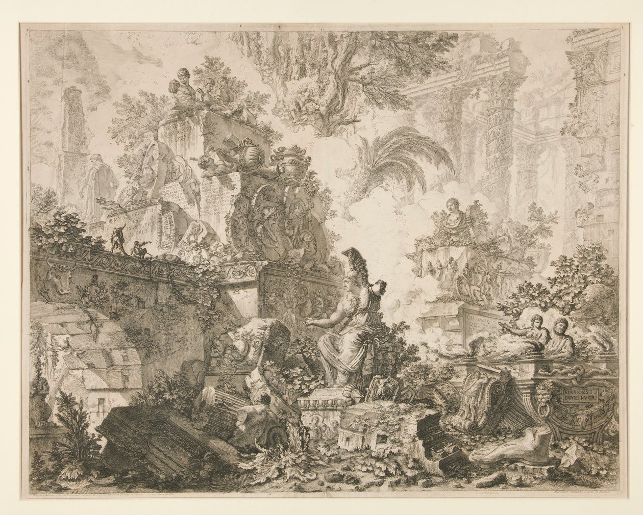 Näkymät Roomaan: Etutaulu Minervan patsaalla tekijältä Giovanni Battista Piranesi