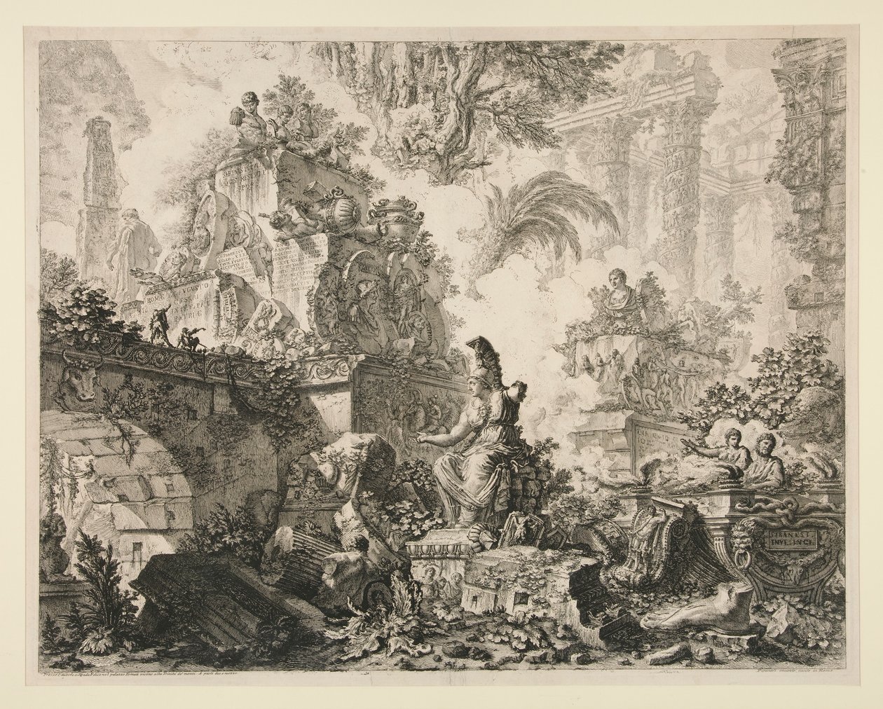 Näkymät Roomaan: Etutaulu Minervan patsaalla tekijältä Giovanni Battista Piranesi
