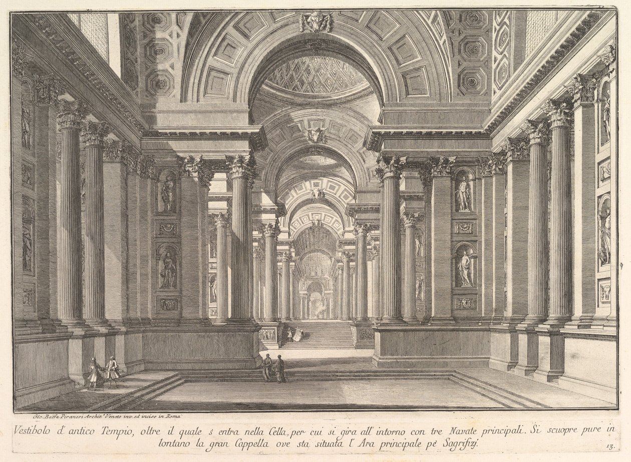 Muinaisen temppelin eteishalli... teoksesta "Prima Parte di Architettura, e Prospettive" tekijältä Giovanni Battista Piranesi