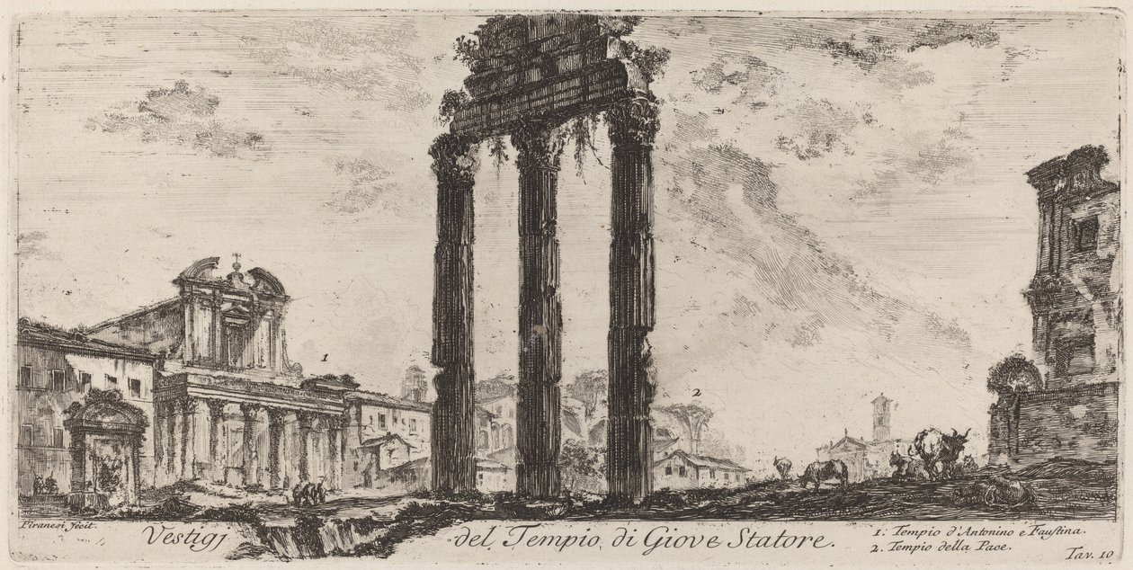 Jupiter Statorin temppelin jäännökset tekijältä Giovanni Battista Piranesi