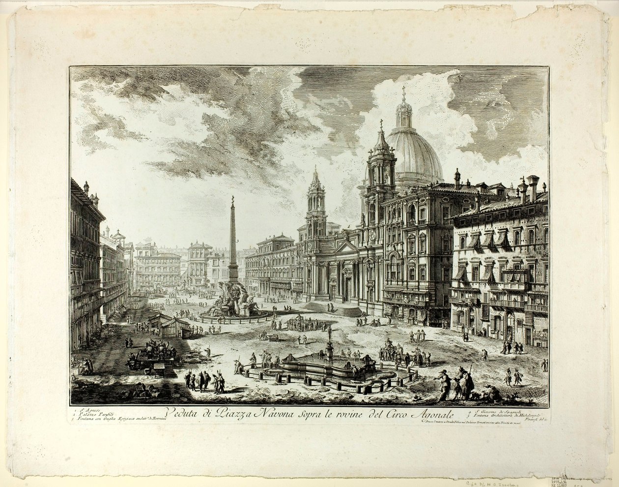 Näkymä Piazza Navona -aukiolle Domitianuksen sirkuksen raunioiden yläpuolella Rooman näkymistä tekijältä Giovanni Battista Piranesi