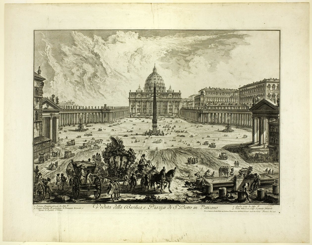 Näkymä Pietarinkirkkoon ja Vatikaanin aukiolle osoitteesta Views of Rome (Näkymiä Roomasta) tekijältä Giovanni Battista Piranesi