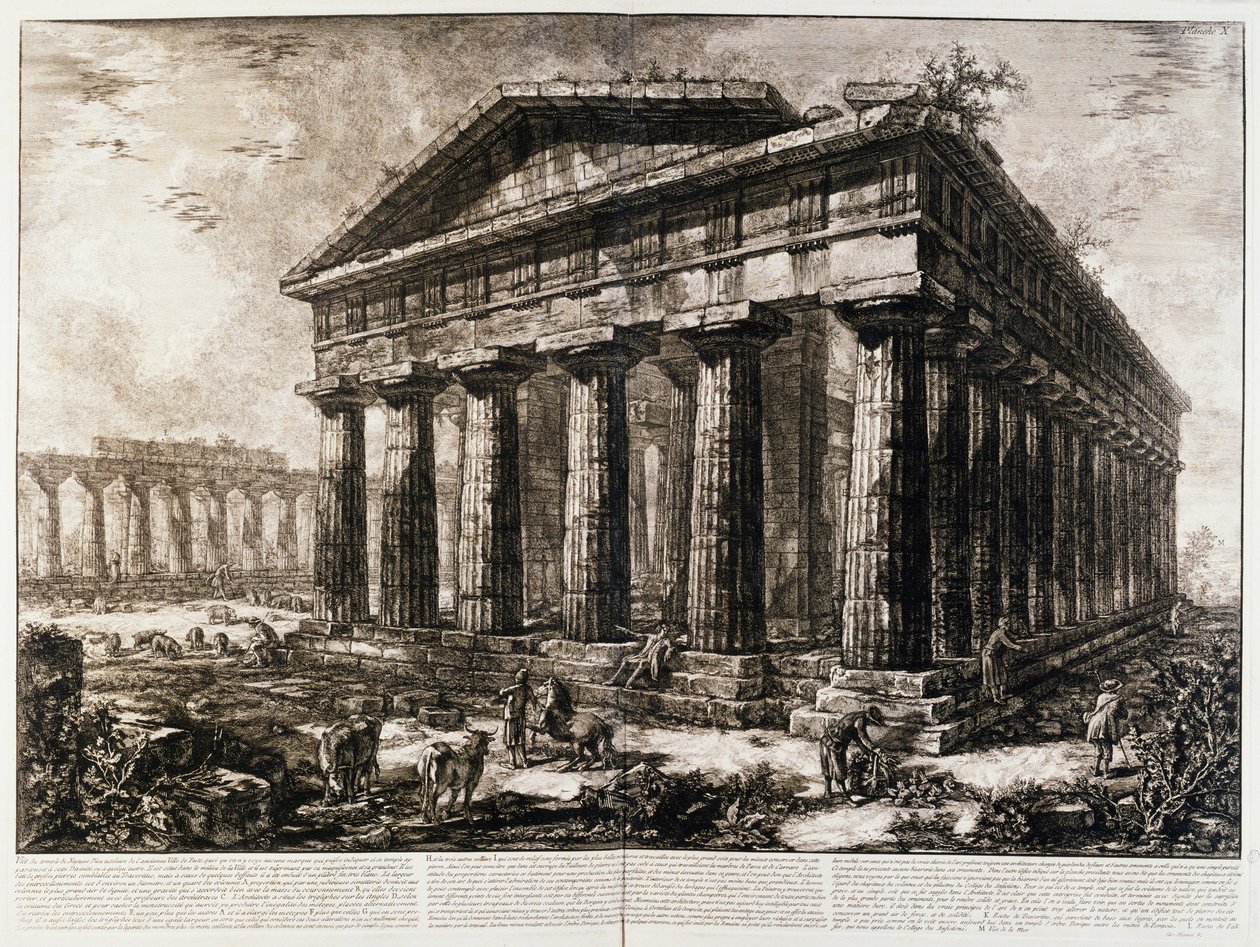 Näkymä Neptunuksen temppelille Paestumissa tekijältä Giovanni Battista Piranesi